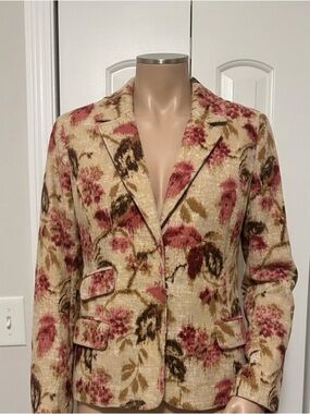 J. Jill Beige Blazer with Pink Floral Pattern